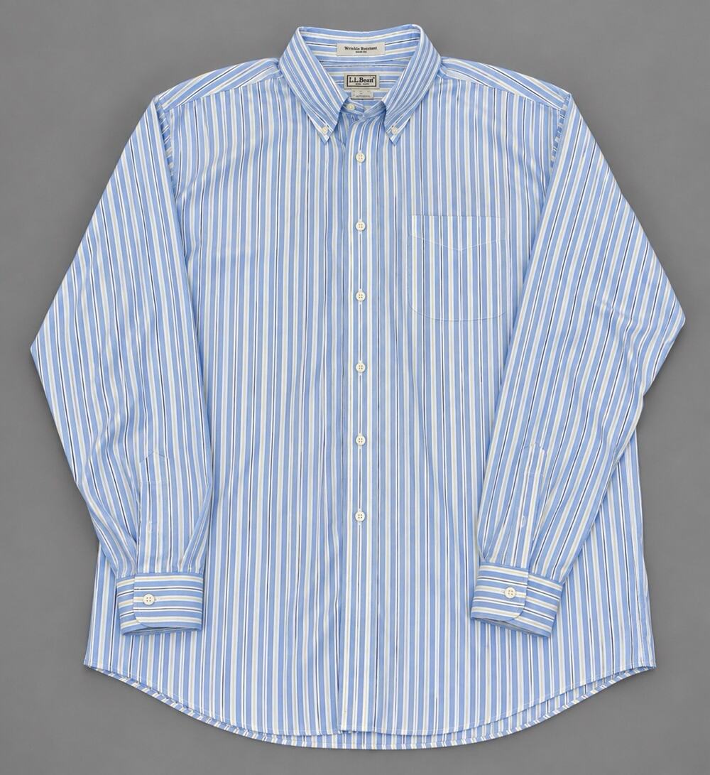 LL Bean Mens L Trim Fit Long Sleeve Blue Yellow Striped Button Down Shirt 0 GUR5
